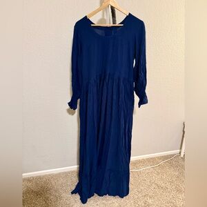 100% Cotton Elegant Navy Blue Women's Dress